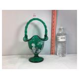 Fenton Emerald Green Signed Hand Painted Basket