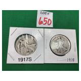 1917 & 1918 Walking Liberty Half Dollars