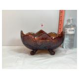 Amber Carnival Glass Footed Bowl