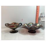 Amethyst Carnival Glass Pedestal Bowls