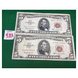 2 - 1963 Series $5 Red Certificates