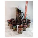 Northwood Poppy Carnival Tankard Pitcher/Tumblers