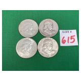 1 - 1950 & 3 - 1953 Franklin Half Dollars