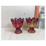 Fenton Ruby Amberina Candle Holders
