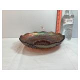 Carnival Glass Amethyst Fruits & Flowers Bowl