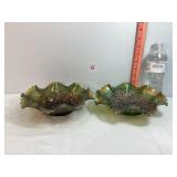 Green/Amethyst Carnival Glass Bowls