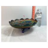 Carnival Glass Stag & Holly Footed Bowl