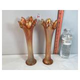 Marigold Carnival Glass Ruffled Vases