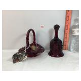 Fenton Ruby Red Basket & Avon Bell