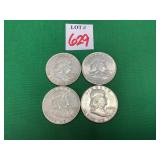 1 - 1949 & 3 - 1950 Franklin Half Dollars