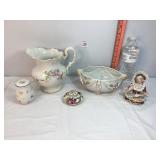 Porcelain Pitcher, Bowl & Misc