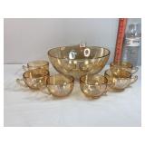 Jeanette Marigold Carnival Glass Bowl & Cups