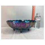 Blue Iridescent Carnival Glass Fruit Bowl