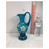 Fenton Turquoise Blue Hand Painted Pitcher