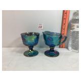 Carnival Glass Blue Iridescent Creamer Sugar Bowls