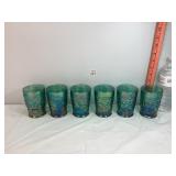 Irid. Green Carnival Glass 'Apple Tree' Tumblers