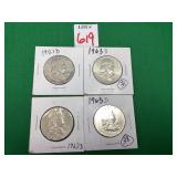 1 - 1951 & 3 - 1963 Franklin Half Dollars