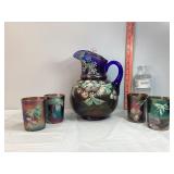 Fenton Royal Blue Glass Pitcher & Tumblers