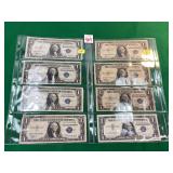 7 -1935A & 1 -1957A Series $1 Silver Certificates