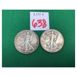 2 - 1943 Walking Liberty Half Dollars