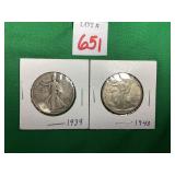 1939 & 1940 Walking Liberty Half Dollars