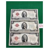 3 - 1928E Series $2 Red Certificates