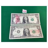 2 Novelty Stamped $1 Bills