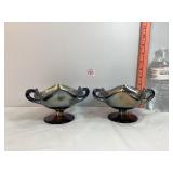 Amethyst Carnival Glass Footed Compotes