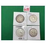 4 - 1950 Franklin Half Dollars