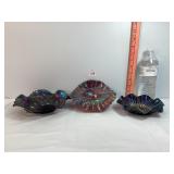 Amethyst Carnival Glass Ruffled Dishes