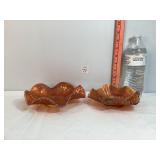 Marigold Carnival Glass Ship & Peacock Bowls