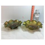Green/Amethyst Carnival Glass Bowls