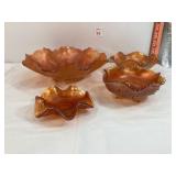 Marigold Carnival Glass Ruffled Bowls