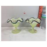 Fenton iridescent Pedestal Bowls