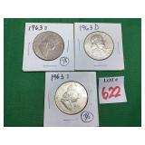3 - 1963 Franklin Half Dollars