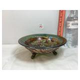 Green Carnival Glass Open Rose Bowl