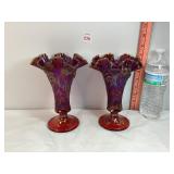 Fenton Red Daffodil Glass Vases