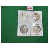 1 - 1952 & 3 - 1951 Franklin Half Dollars
