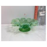 Green Opalescent Footed Bowl