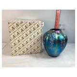 Fenton Favrene Signed Hand Painted Blue Vase