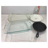 Pyrex Dishes, Corning Plate & Cast 8" Skillet