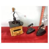 Vintage Coffee Grinder & Irons