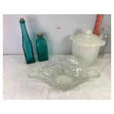 Bottles, Glass Dish & Milk Glass Canister