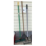 Push Broom & 2 Rakes
