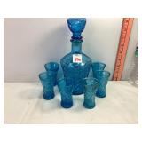 Vintage Blue Glass Decanter Set