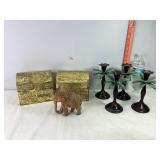 Boxes, Palm Tree Candle Sticks, Wooden Elephant