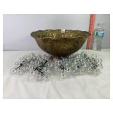 Plastic Grapes & Brass Footed Fruit Bowl