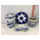 B&W Planter, Ginger Jar, Plate & Misc