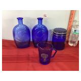 Blue Jars, Canister & Shirley Temple Pitcher