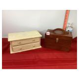 Jewelry Box & Wooden Box w/Sewing Items